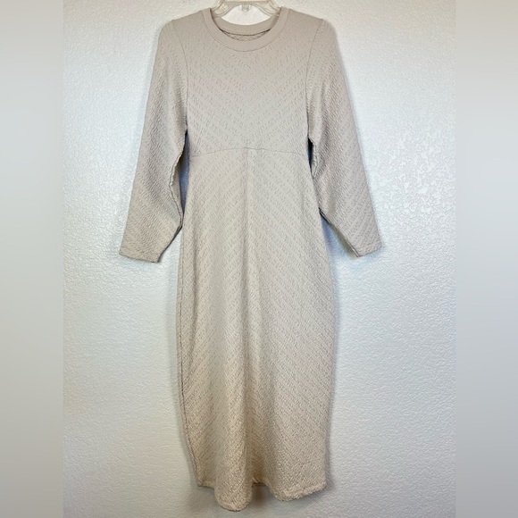 Free People Ivory Cream Gabby Seamless Ling Sleeve Midi Dress Open Back size M/L - Picture 3 of 14